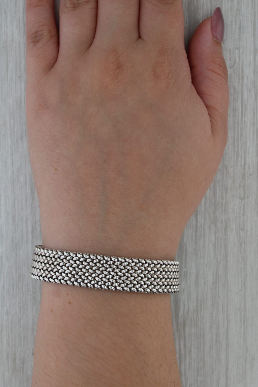 Flli Menegatti Italy Wide Mesh Bracelet Sterling Silver 7" 14mm Snap Clasp