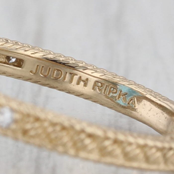 Judith Ripka 7.80ctw Oval Blue Topaz Diamond Ring 14k Yellow Gold Size 6.25
