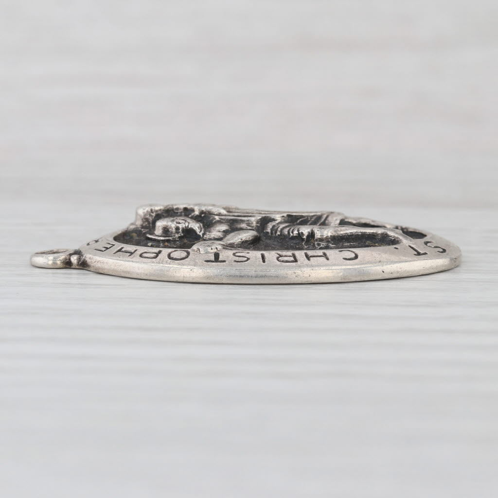 St Christopher Protect Us Pendant Medallion Token Sterling Silver Vintage