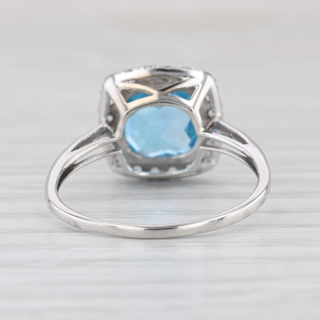 4.36ctw Blue White Topaz Diamond Ring 10k White Gold Size 9.25