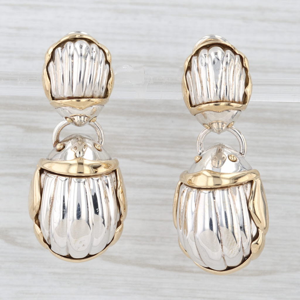 Light Gray Tiffany & Co Large & Small Scarab Earrings Sterling Silver 18k Gold Clip On Drop