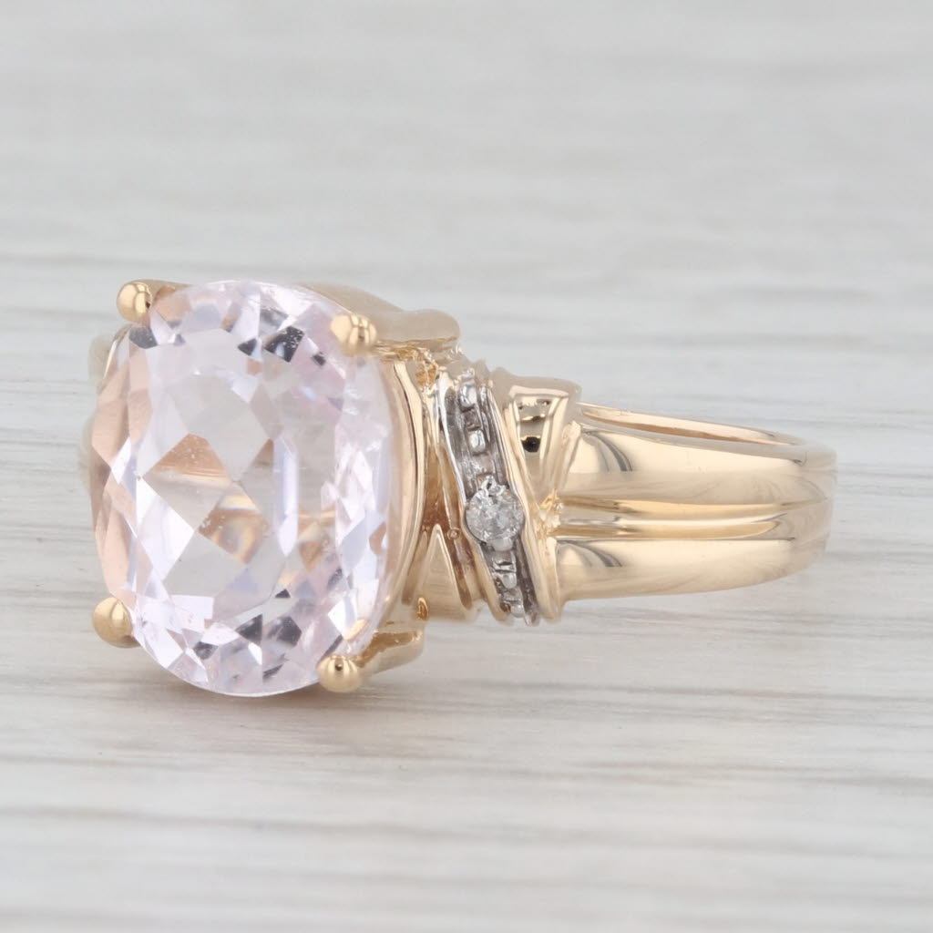 Light Gray 3.57ctw Oval Pink Kunzite Diamond Ring 14k Yellow Gold Size 7