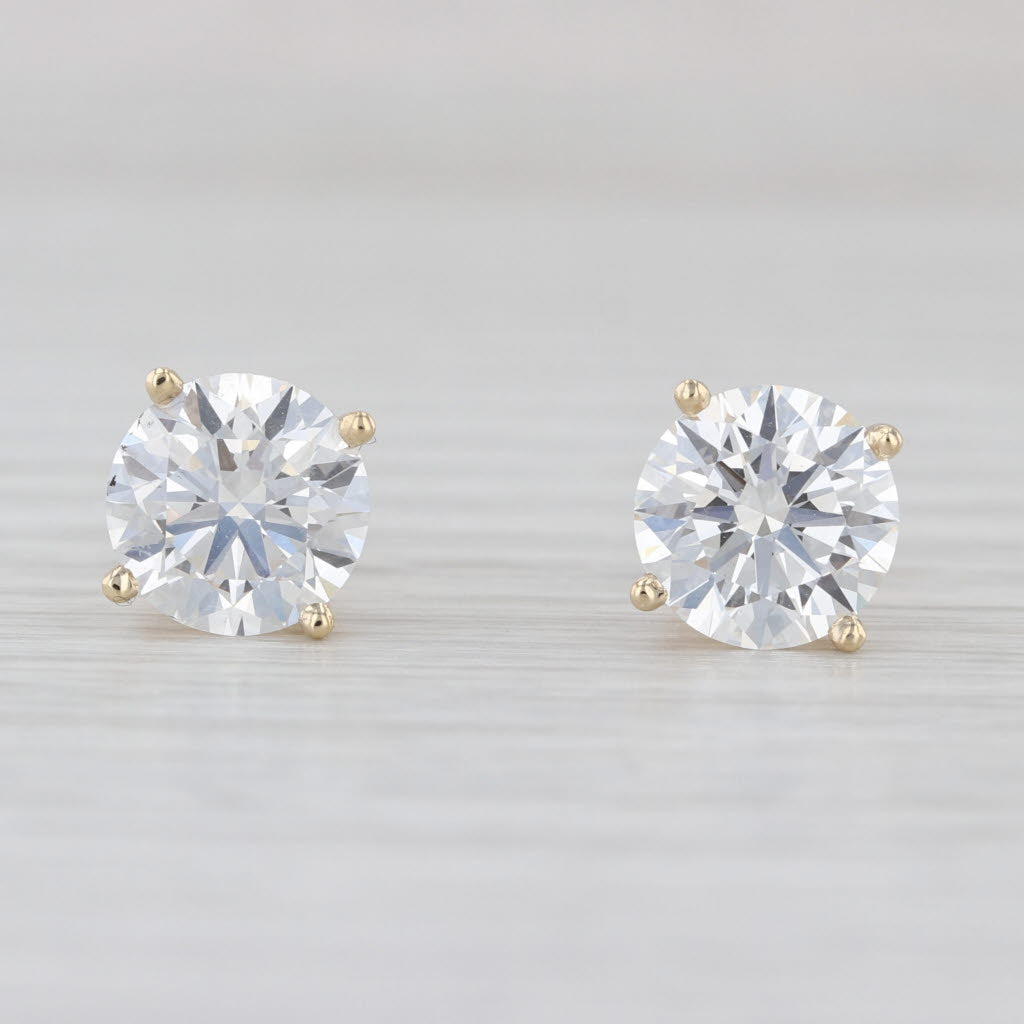 New IGI 4.02ctw Lab Grown Round Diamond Stud Earrings 14k Gold Solitaire Studs