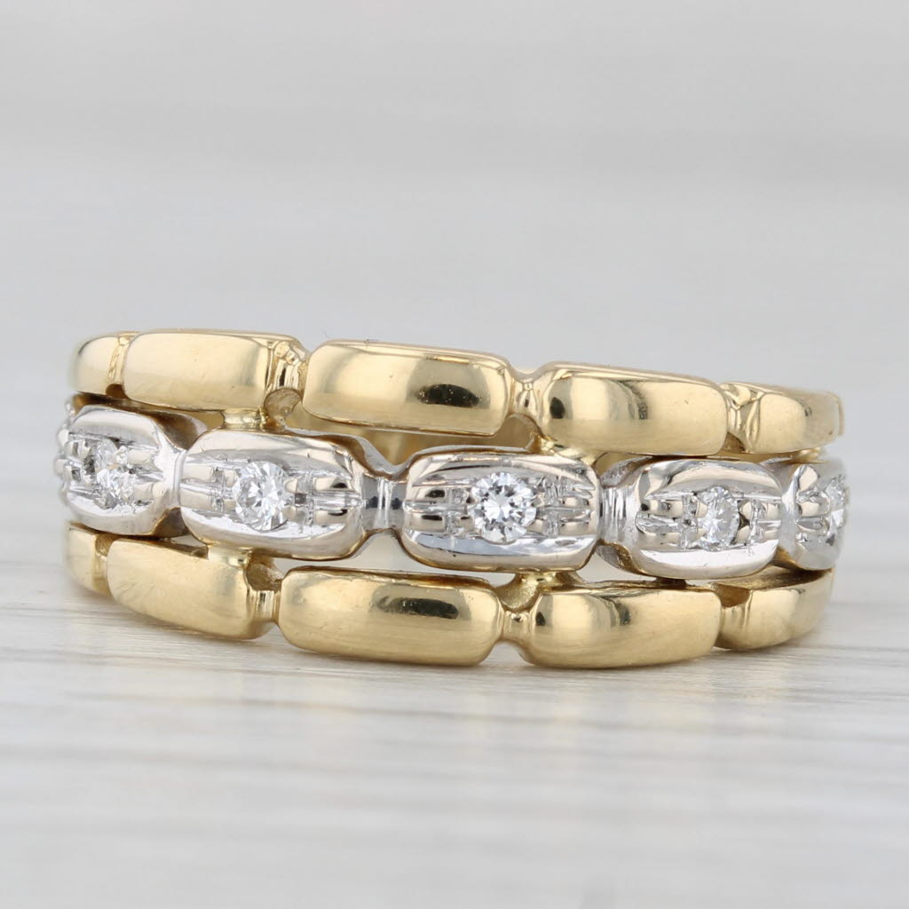 Light Gray 0.12ctw Diamond 2-Toned Band 18k Yellow White Gold Size 7.25 Bamboo Pattern Ring