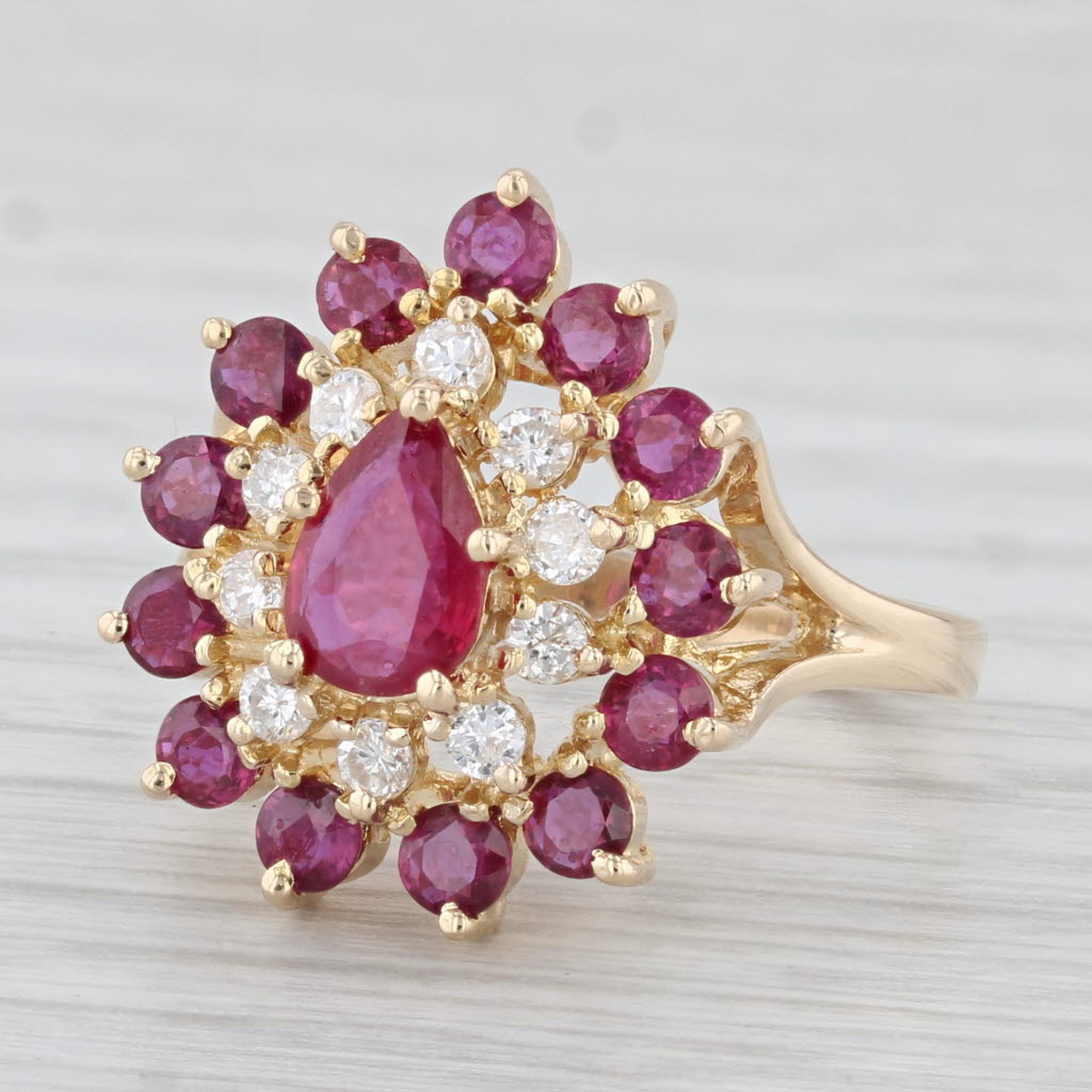 Light Gray 2.05ctw Ruby Diamond Cluster Cocktail Ring 14k Yellow Gold Size 6.25