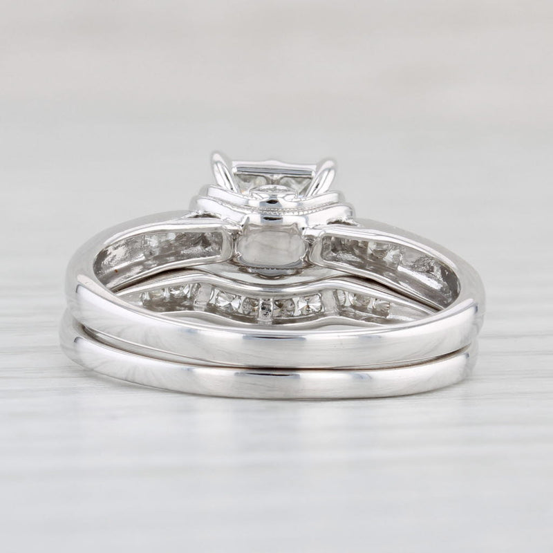 Light Gray 0.69ctw Princess Diamond Engagement Ring Wedding Band Set 14k White Gold Sz 9.25