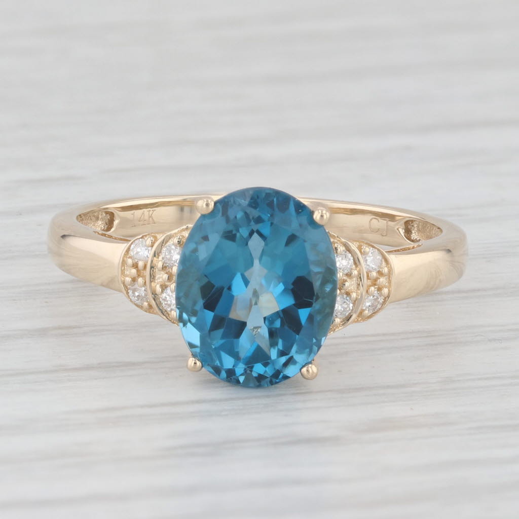 Light Gray 3.33ctw Oval London Blue Topaz Diamond Ring 14k Yellow Gold Size 9.25