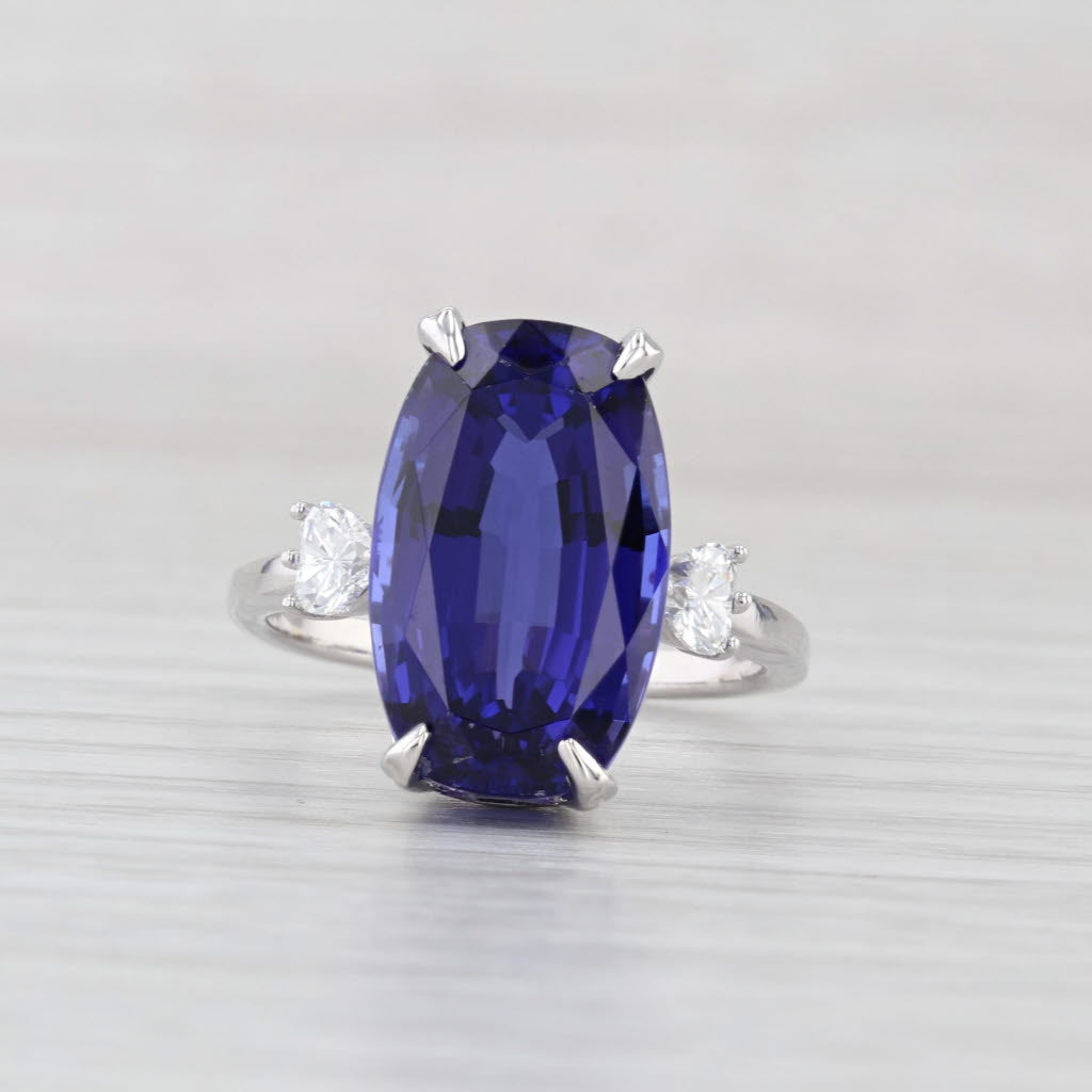 12.92ctw Cushion GIA Tanzanite Diamond Hearts Ring 18k White Gold Size 7
