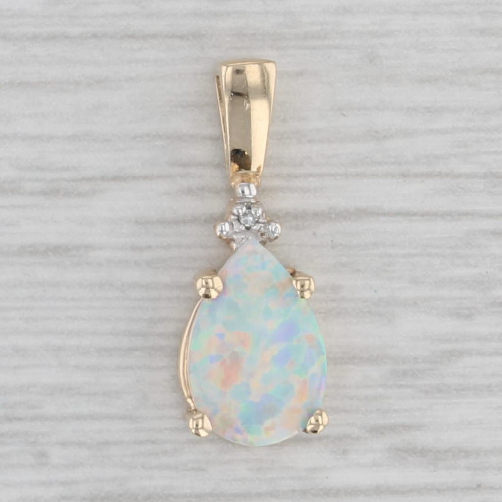 Gray Lab Created Opal Teardrop Pendant 10k Yellow Gold Diamond Accent