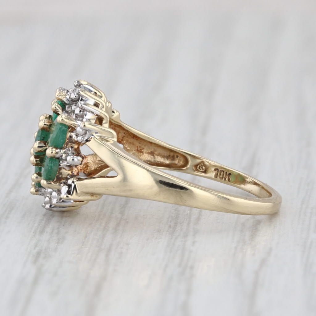 1.14ctw Emerald Diamond Cluster Ring 10k Yellow Gold Size 7 Cocktail