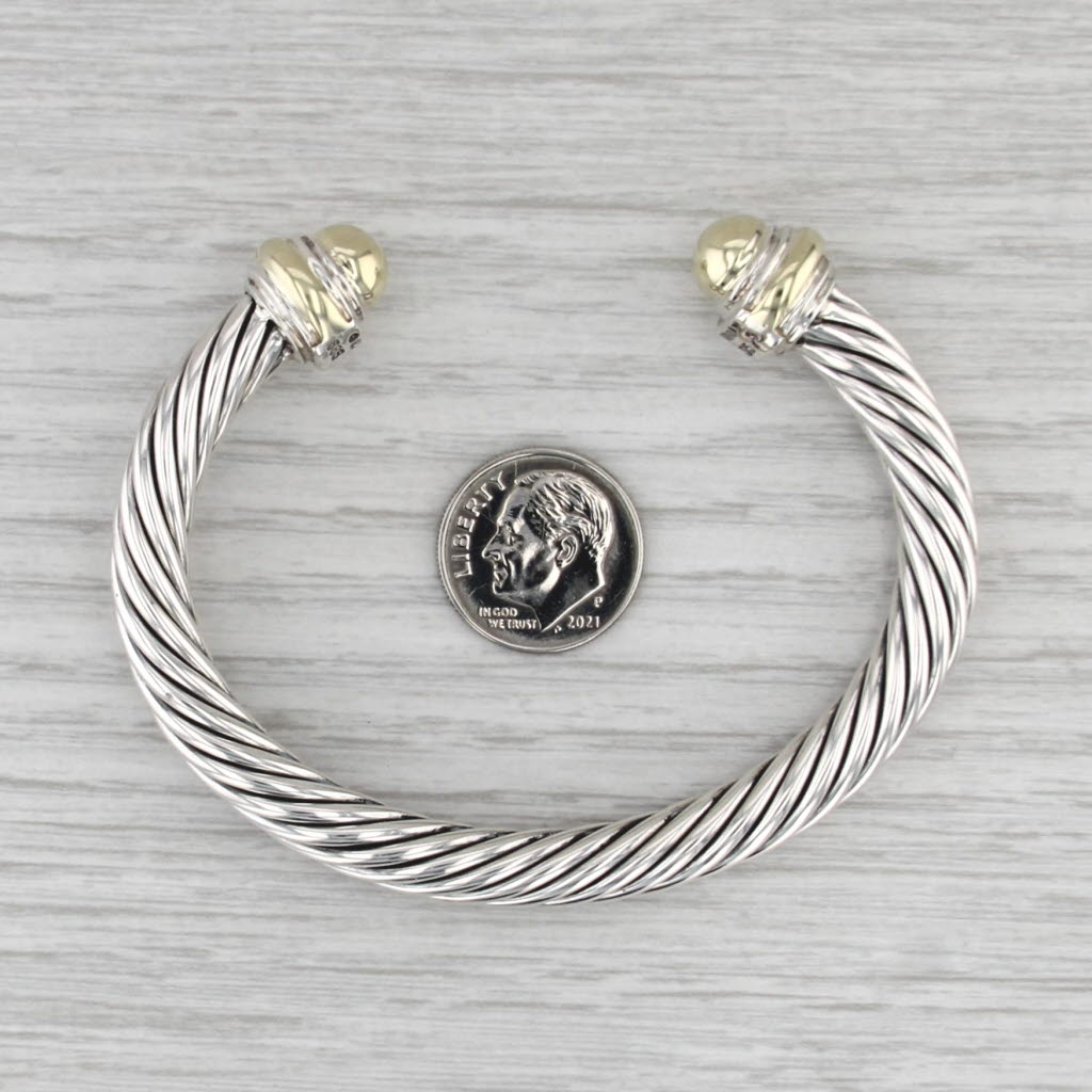David Yurman Cable Dome Cuff Bracelet Sterling Silver 14k Gold 6.5"