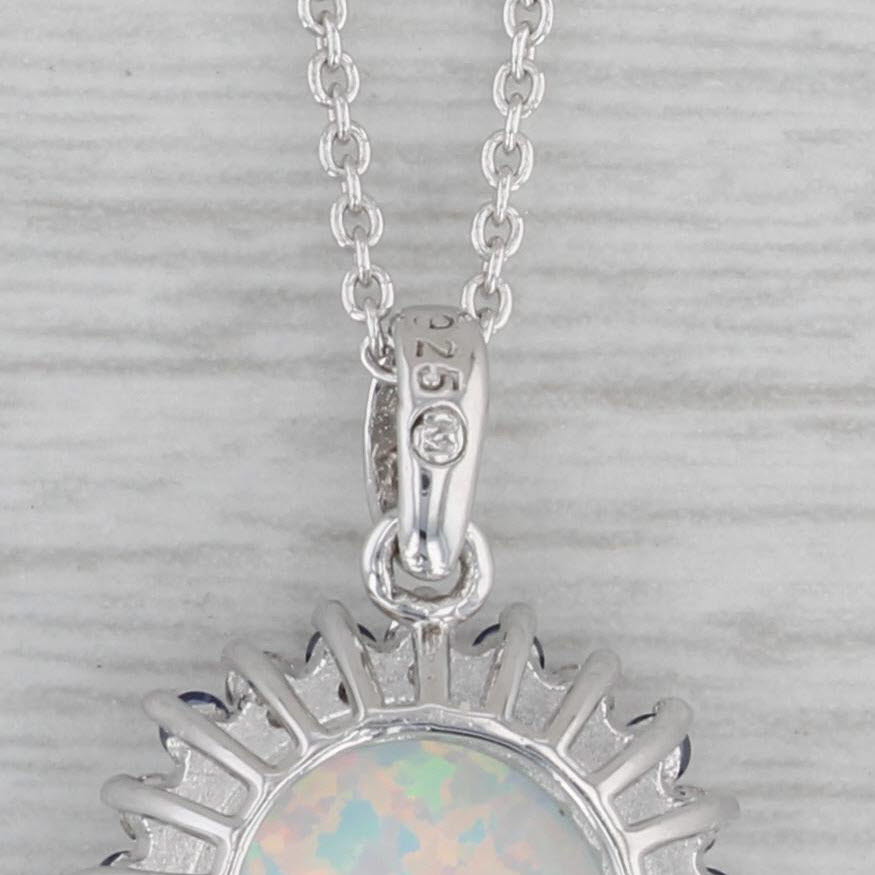 Gray Lab Created Opal Lab Created Sapphire Pendant Necklace Sterling Silver 18"