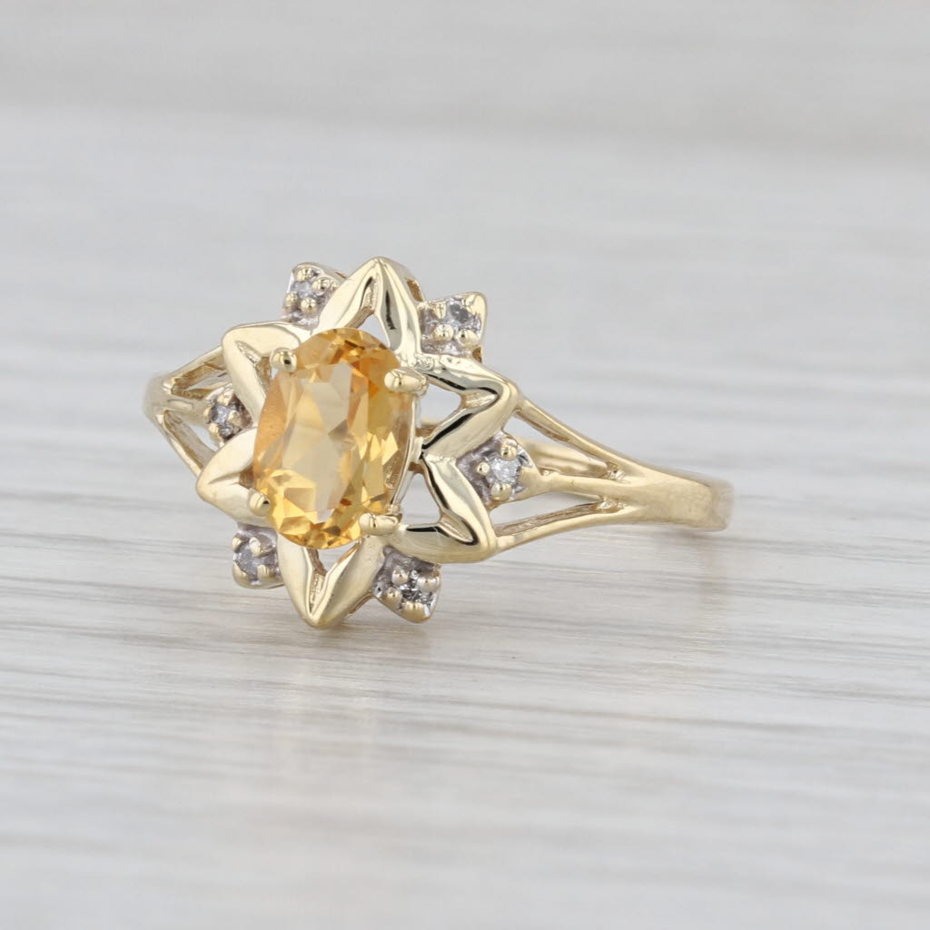 0.74ctw Oval Citrine Diamond Star Ring 10k Yellow Gold Size 8.25