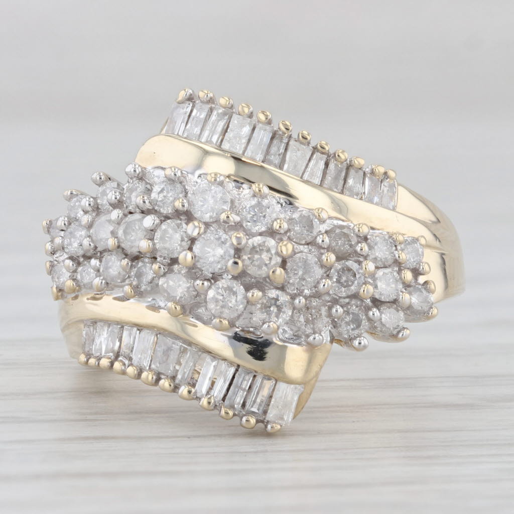 Light Gray 0.70ctw Diamond Bypass Cluster Cocktail Ring 10k Yellow Gold Size 5.75