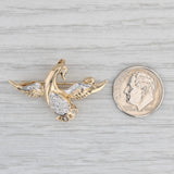 Gray Diamond Bird Pin Pendant 14k Yellow Gold Brooch Jewelry