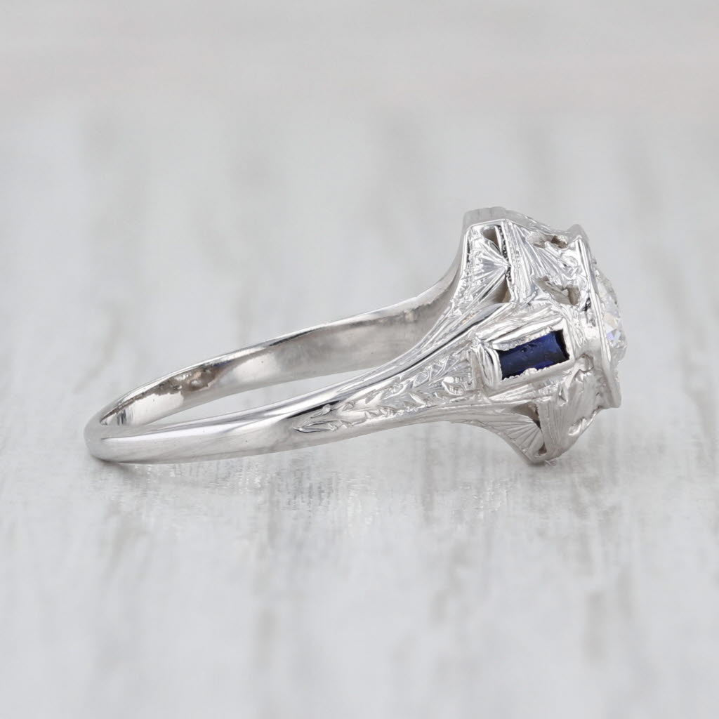Vintage Art Deco 0.44ctw Diamond Lab Created Sapphire Engagement Ring 18k Gold