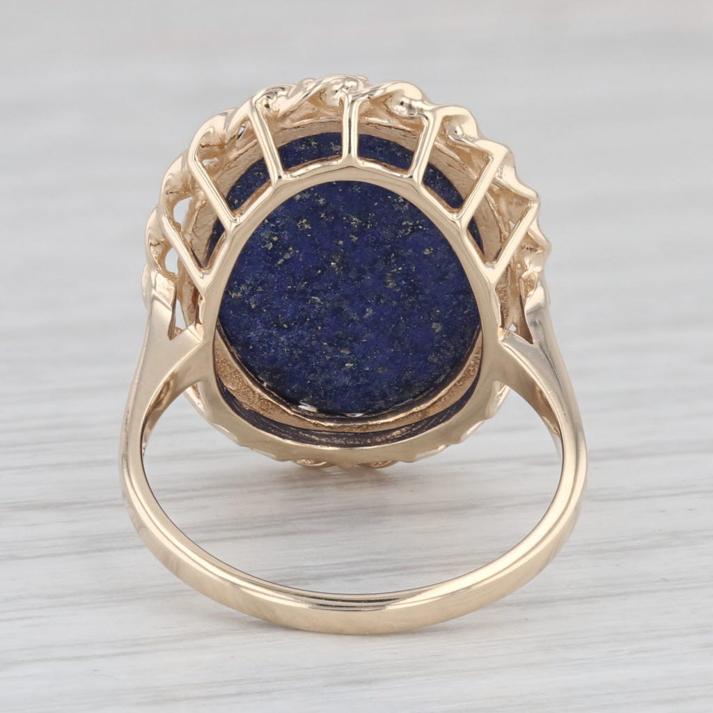 Gray Oval Cabochon Solitaire Blue Lapis Lazuli Ring 10k Yellow Gold Size 7.25