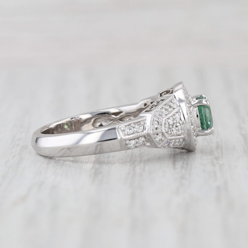 1.60ctw Green Zircon Diamond Halo Ring 14k White Gold Size 8 Engagement