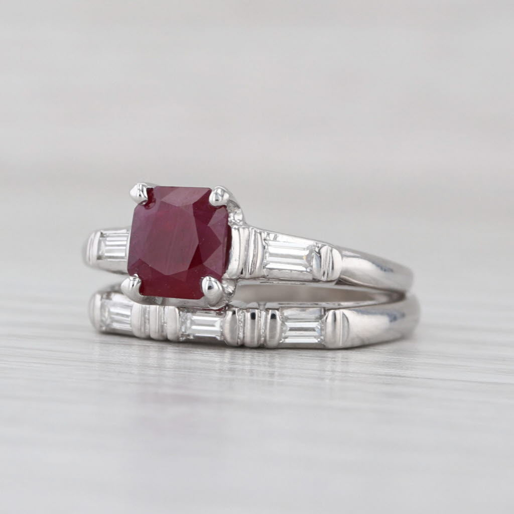 1.62ctw Ruby Diamond Engagement Ring Wedding Band Bridal Set 14k White Gold