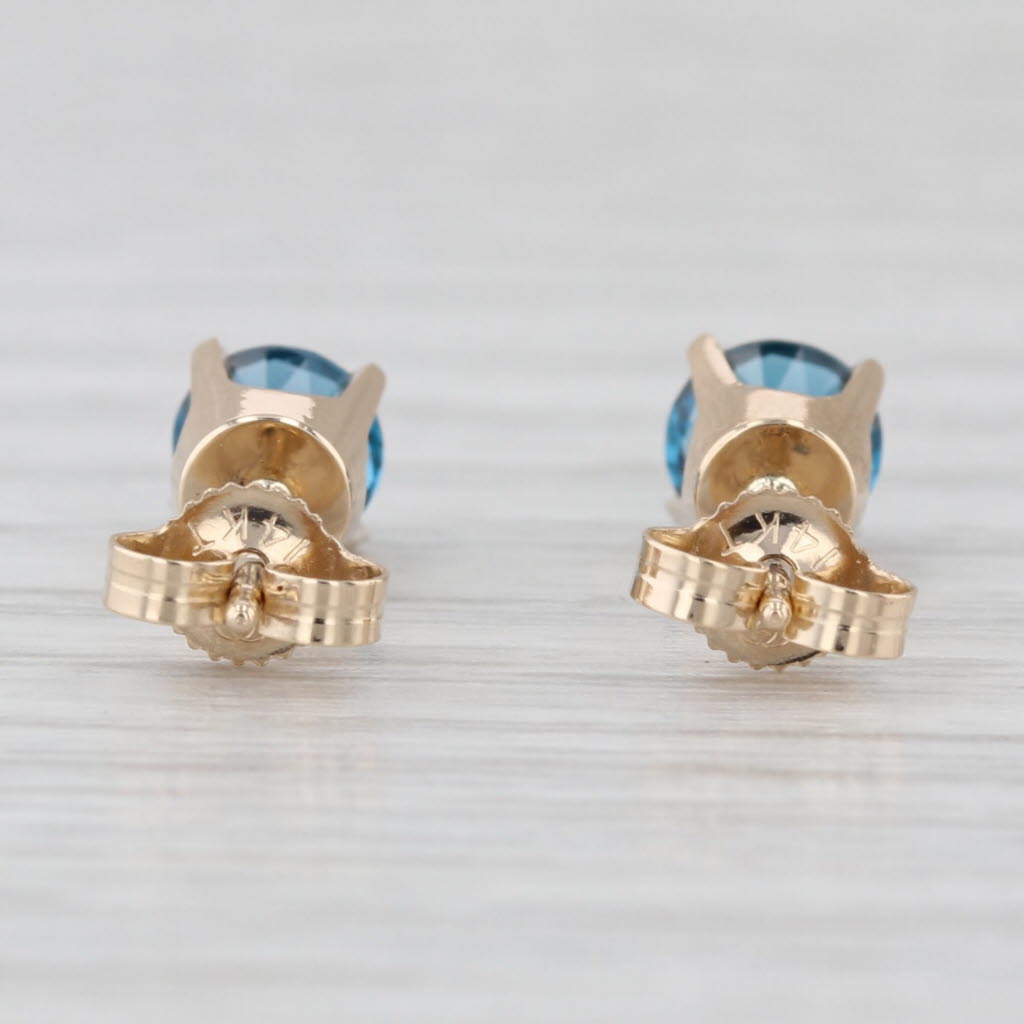 1.24ctw London Blue Topaz Stud Earrings 14k Yellow Gold Round Solitaire Studs