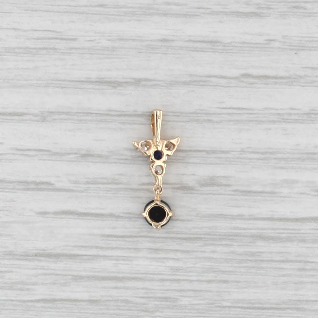 0.50ctw Blue Sapphire Diamond Small Drop Pendant 14k Yellow Gold