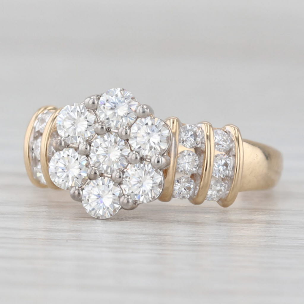 Light Gray 1.91ctw Moissanite Flower Cluster Ring 14k Yellow Gold Size 6 Engagement