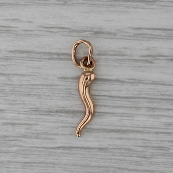 Small Italian Horn Charm Pendant 18k Rose Gold Drop Good Luck Talisman