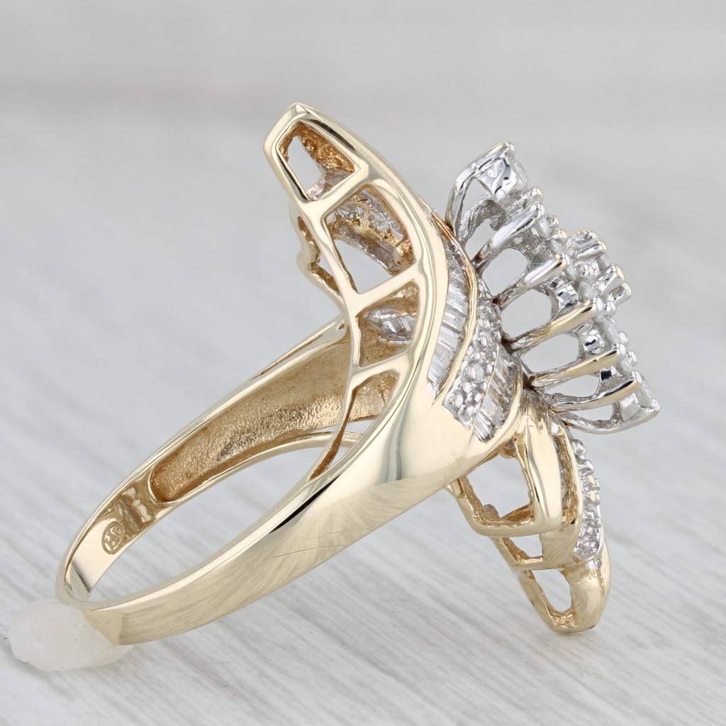 Gray 1.08ctw Diamond Cluster Bypass Ring 10k Yellow Gold Size 7.25 Cocktail