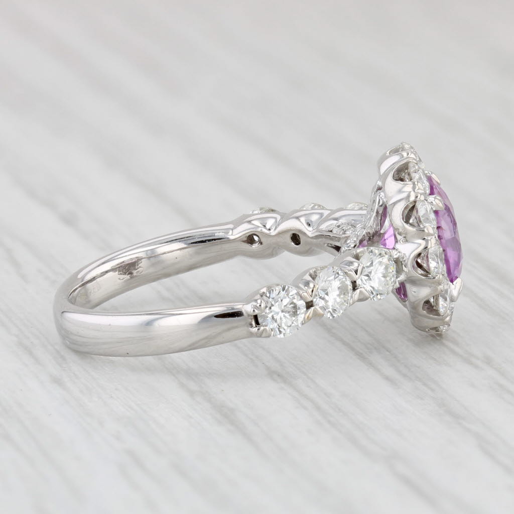 Light Gray 3.14ctw Pink Sapphire Diamond Halo Ring 14k White Gold Size 6 Christopher