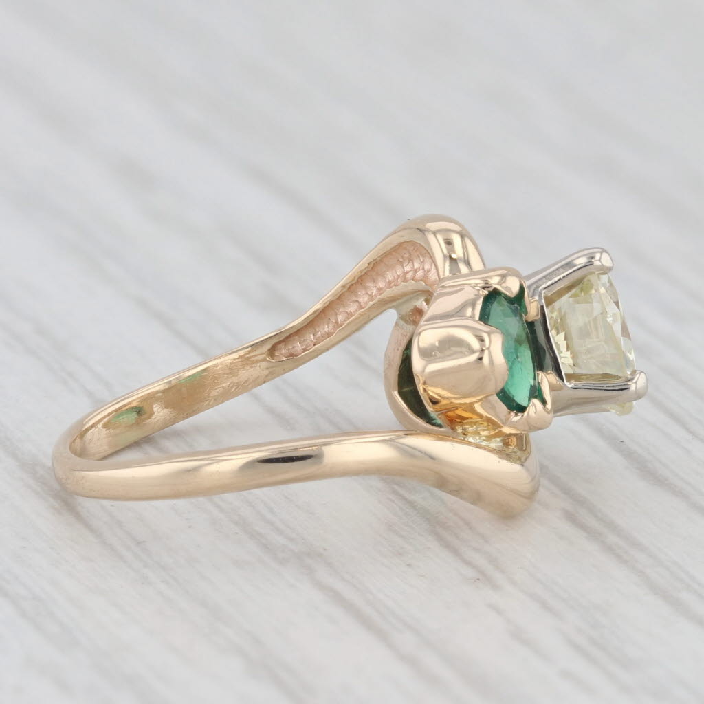 Light Gray 1.48ctw Diamond Lab Created Emerald Engagement Ring 14k Yellow Gold Sz 4 Bypass