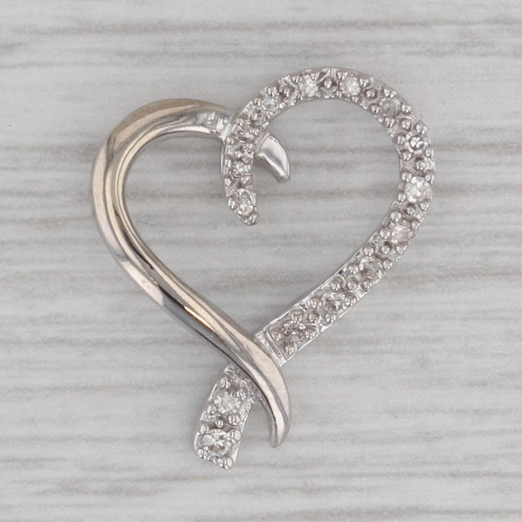 Gray Diamond Open Heart Pendant 10k White Gold Floating Drop