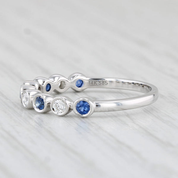 New .32ctw Sapphire Diamond Stackable Ring 14k White Gold Size 7 Stacking Band