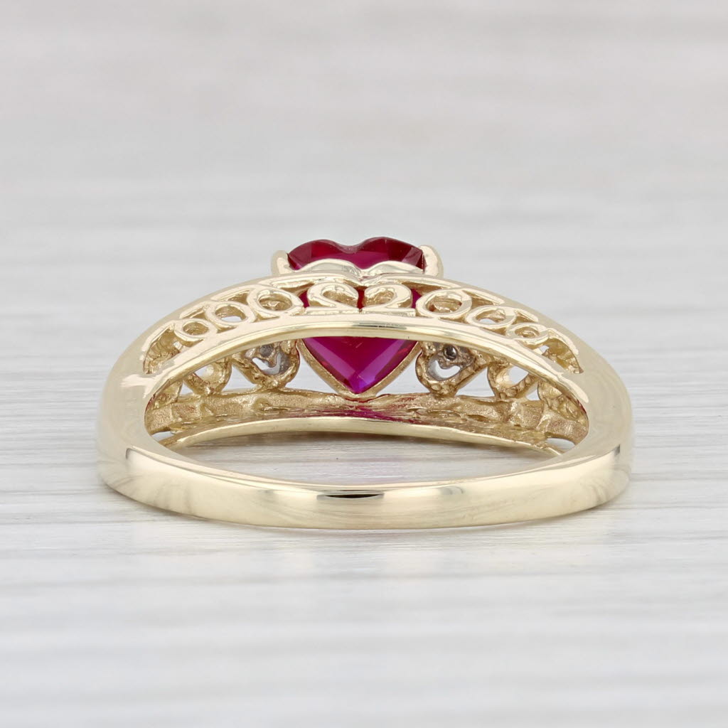 Light Gray 1.70ct Lab Created Ruby Heart Ring 10k Yellow Gold Size 8 Diamond Accents