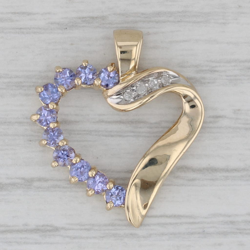 Gray 0.60ctw Tanzanite Open Heart Pendant 10k Yellow Gold Diamond Accents