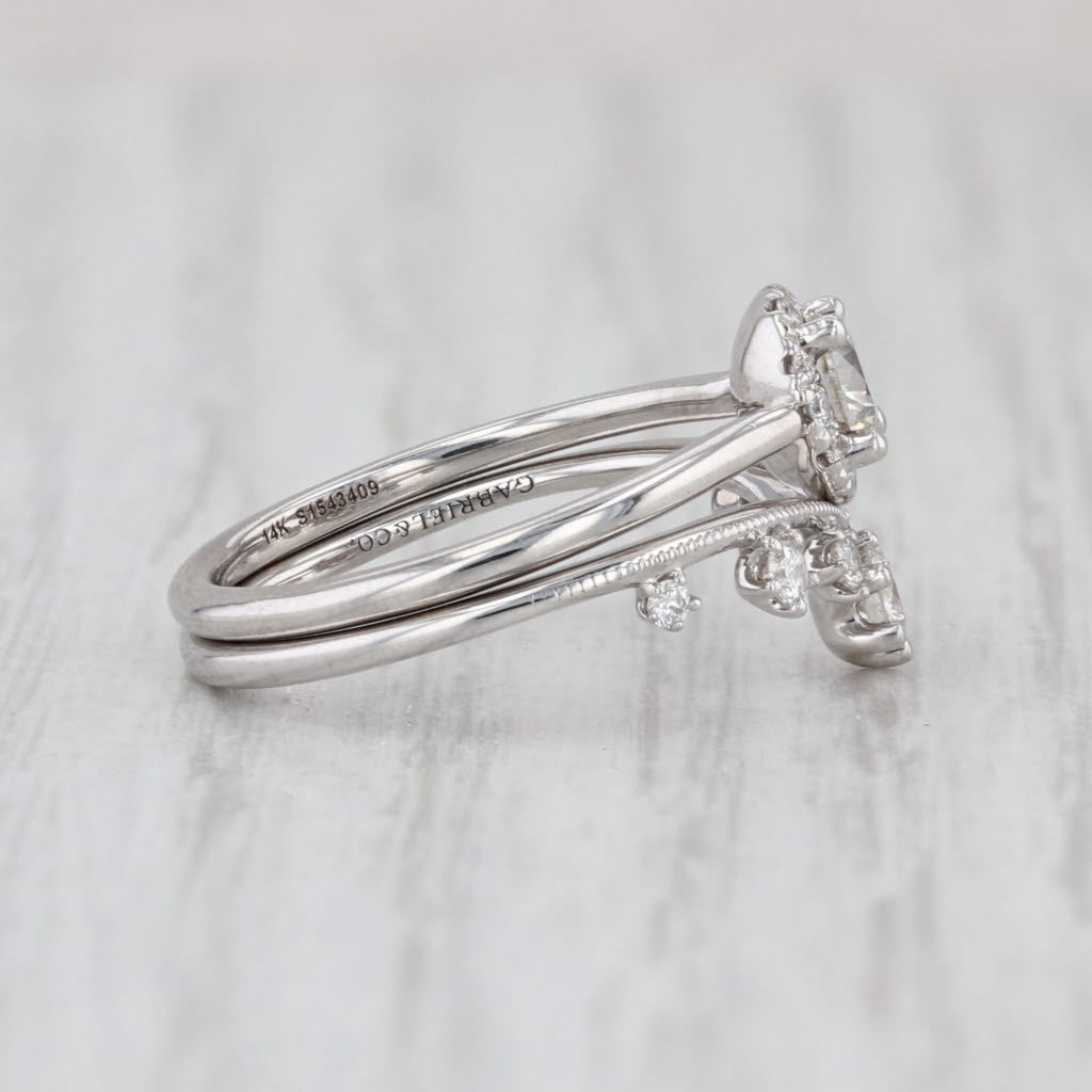 Gabriel & Co Diamond Halo Engagement Ring Wedding Band Bridal Set 14k White Gold