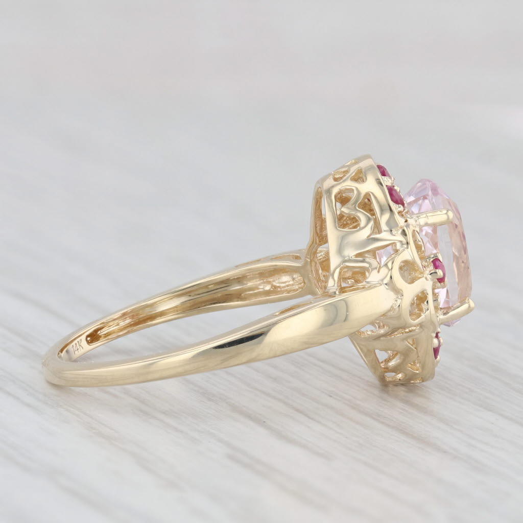 Light Gray 2.30ctw Pink Kunzite Red Ruby Ring 14k Yellow Gold Size 7.25