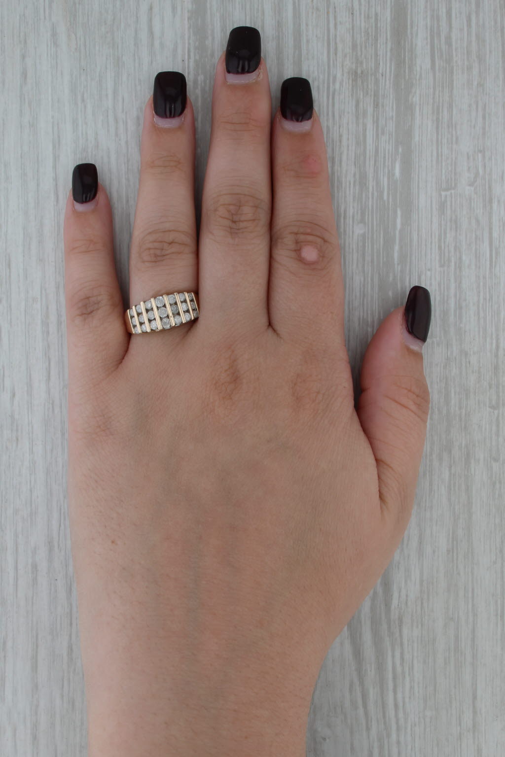 0.75ctw Diamond Cluster 3-Row Ring 10k Yellow Gold Size 8.5