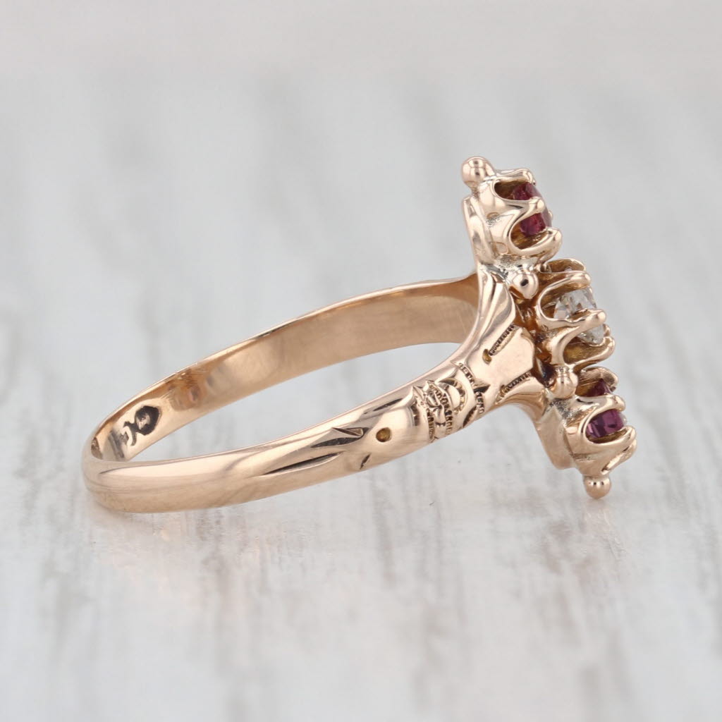 Victorian Garnet Diamond Ring 10k Yellow Gold Size 5.25 Antique