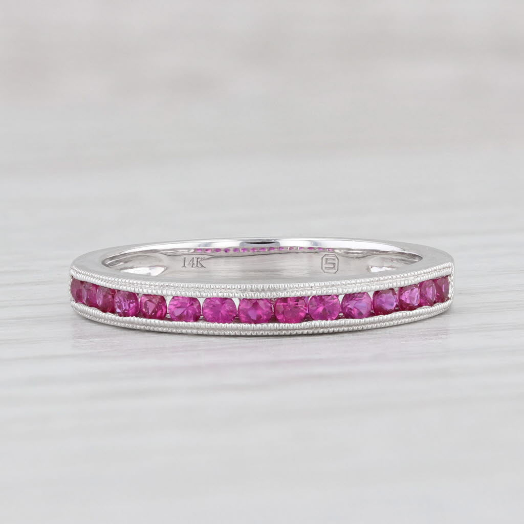 Light Gray New 0.30ctw Pink Magenta Sapphire Ring 14k White Gold Stackable Band Size 6.5