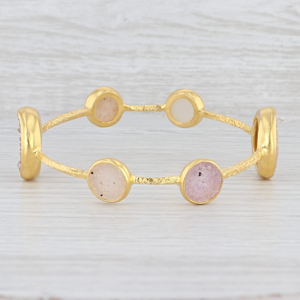New Nina Wynn 8" Bangle Bracelet Druzy Quartz 22k Gold Sterling Silver Vermeil