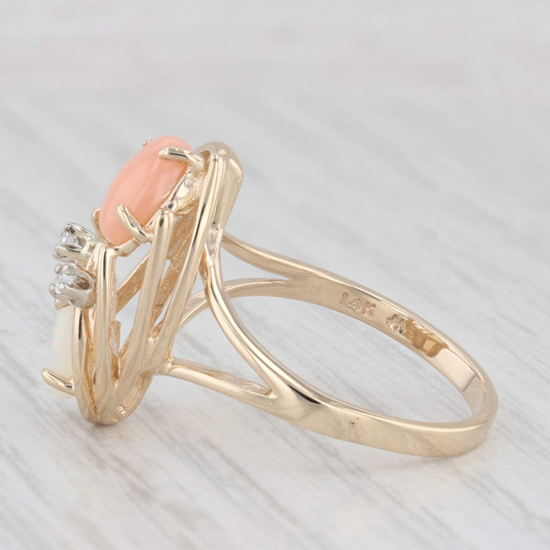 Opal Coral Diamond Ring 14k Yellow Gold Size 6.5