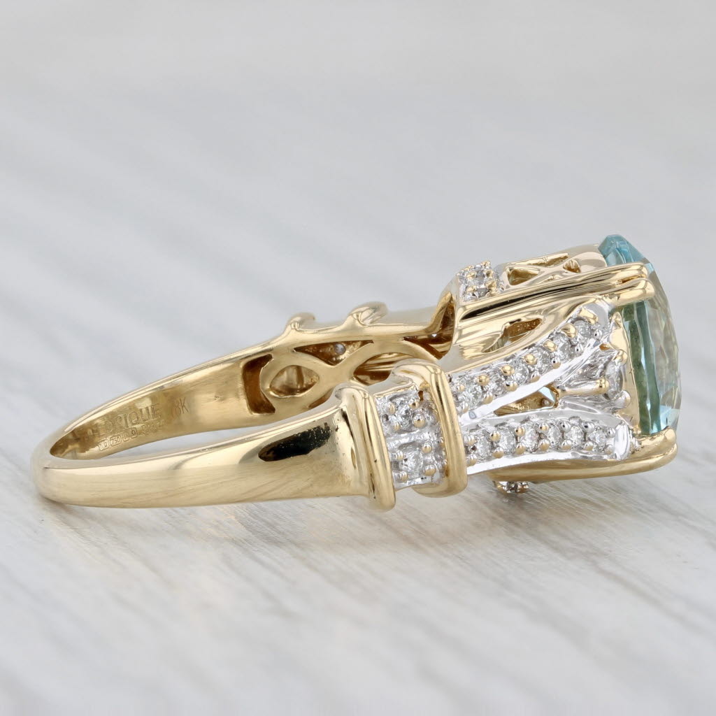 Gray 3.50ctw Aquamarine Diamond Ring 18k Yellow Gold Size 7.25