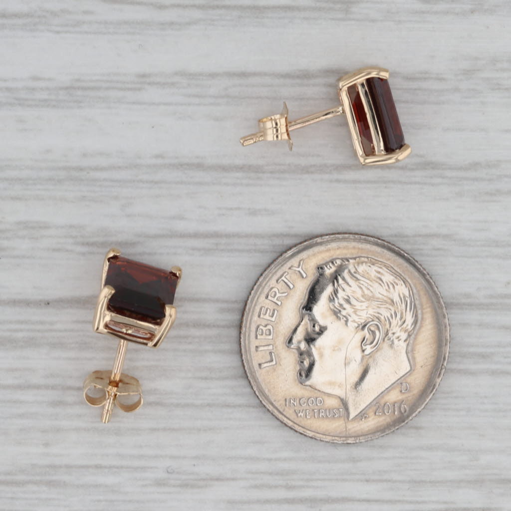 Gray 3.25ctw Garnet Stud Earrings 10k Yellow Gold Emerald Cut Solitaire Studs
