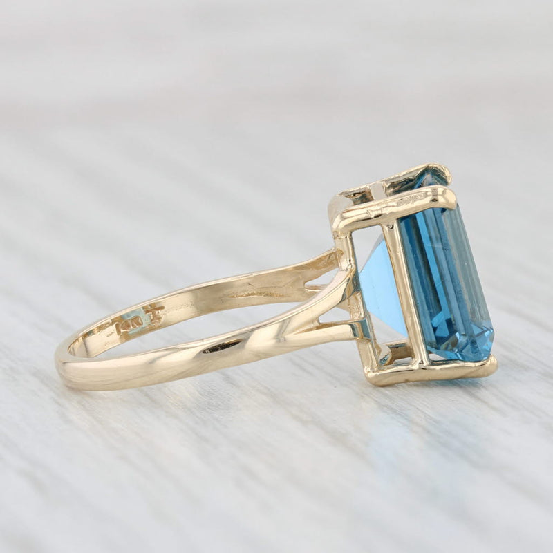 Light Gray 8.40ct Blue Topaz Ring 14k Yellow Gold Size 8 Emerald Cut Solitaire