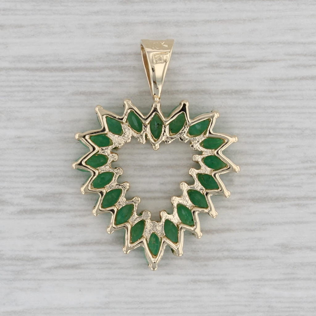 Gray 1.36ctw Emerald Open Heart Pendant 10k Yellow Gold