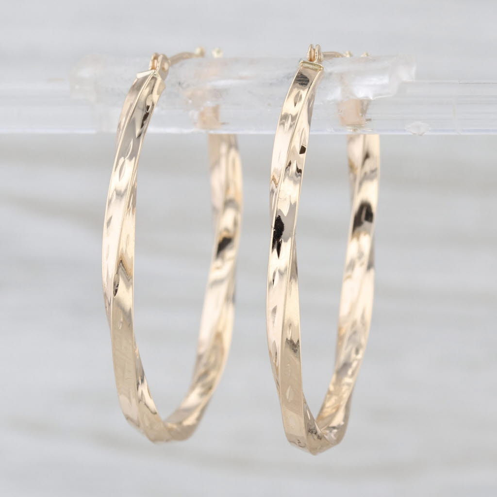 Twist Oval Hoop Earrings 10k Yellow Gold Snap Top Hoops 30.9 x 2.5 mm