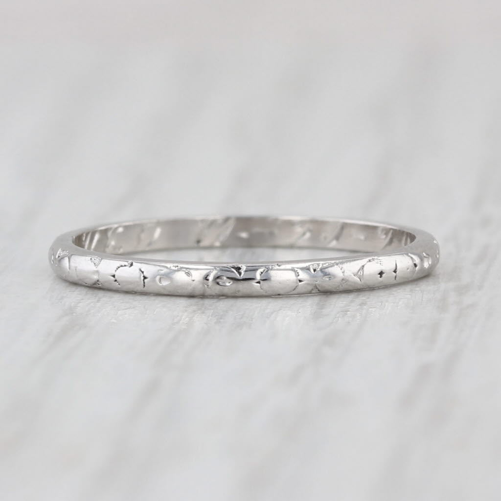 Antique Art Deco Wedding Band 900 Platinum Size 6.5 Stackable Ring Engraved