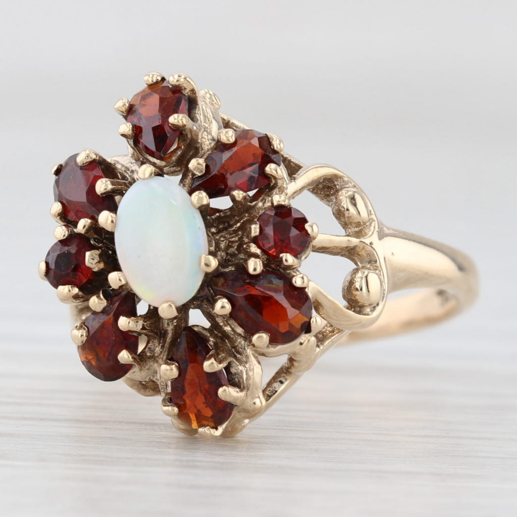 Light Gray 1.60ctw Garnet Cluster Halo Opal Ring 10k Yellow Gold Size 6.25