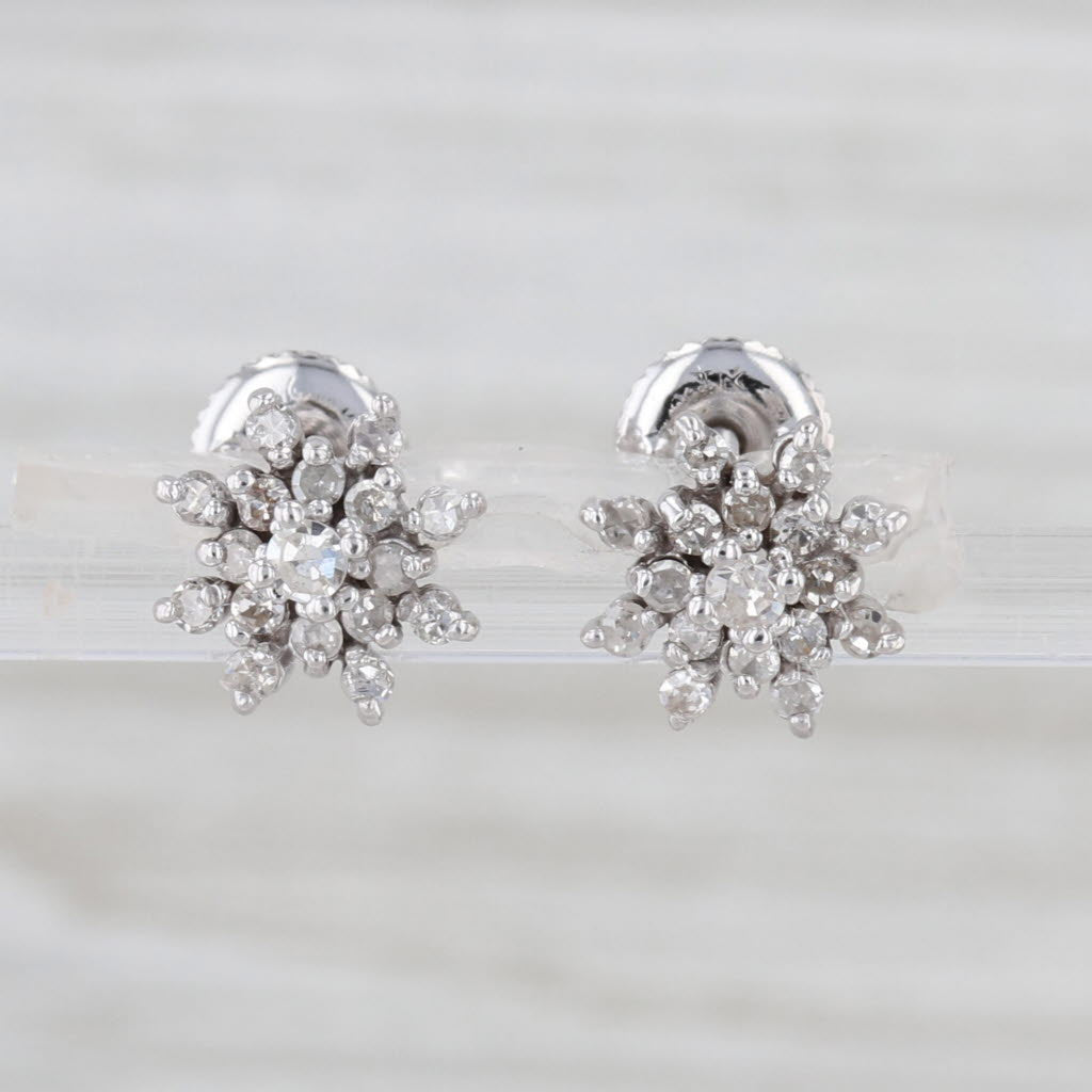 0.48ctw Diamond Cluster Flower Stud Earrings 14k White Gold Studs