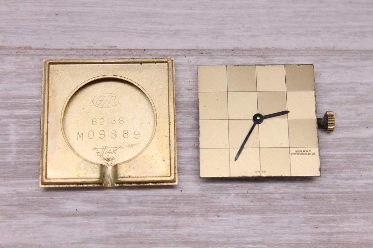 Vintage Girard Perregaux 25mm 14k Yellow Gold Watch Original Checker Dial